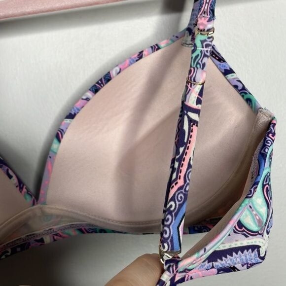 Victorias Secret Swim Size 32C Pink Purple Paisley Push Up Bikini Top Vacation - Picture 6 of 9